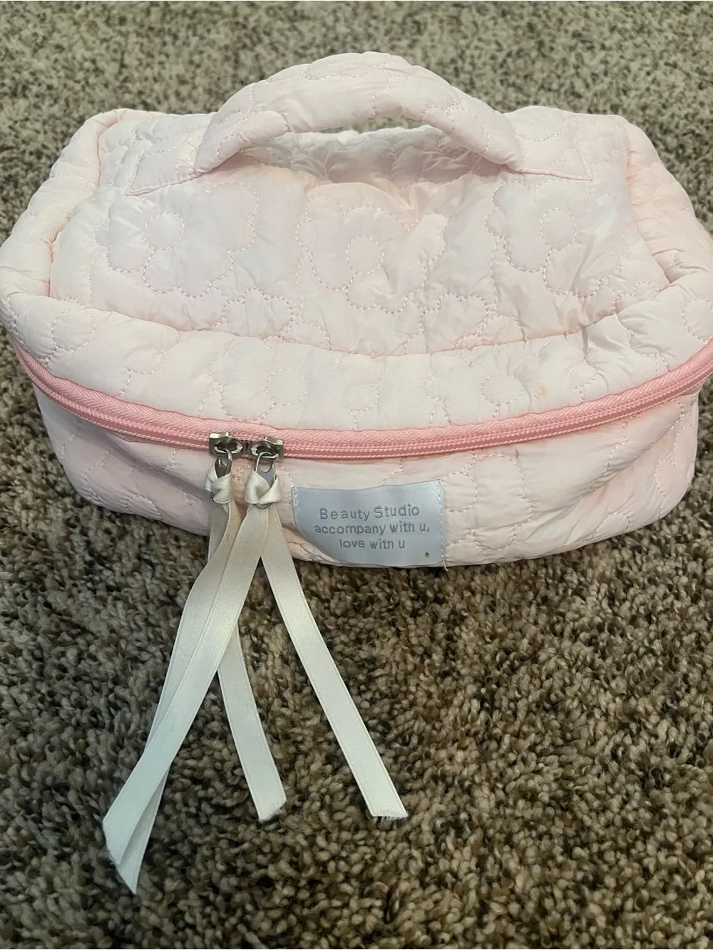 Pink Quilted Cosmetic Bag
